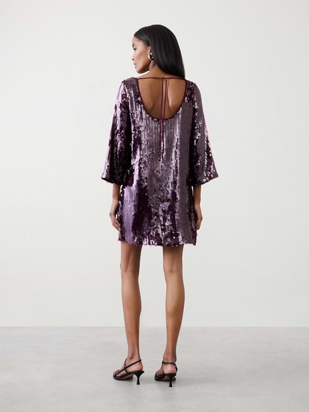 Banana Republic SEQUIN OPEN-BACK MINI FIT-AND-FLARE DRESS size S burgundy colour
